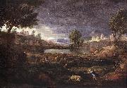 POUSSIN, Nicolas Strormy Landscape with Pyramus and Thisbe oil painting reproduction
